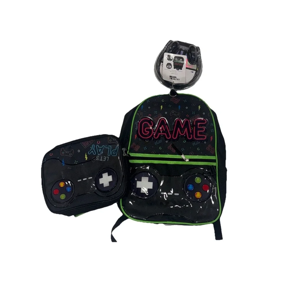 Boy's Extreme Nation Game On School 3 Piece Set Backpack Lunch‎ Bag Headphones
